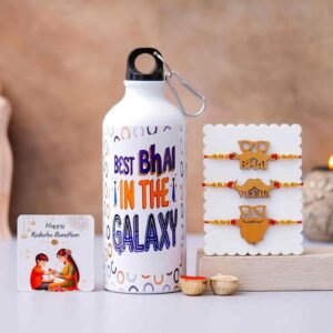🔥 Best Bhai in the Galaxy Bottle + 3 Stylish Rakhis – Raksha Bandhan Special Combo 🎁